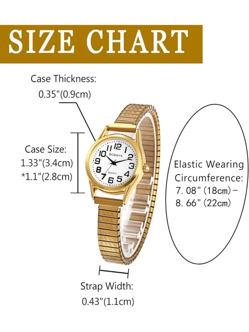 Women's Gold Analog Quartz Small Dial Easy Reader Stretch Band Round Wrist Watch